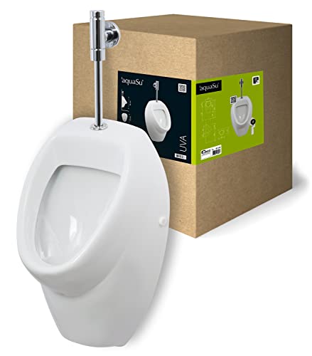 'aquaSu® Urinal Absaug-Urinal Set uVa | Inklusive Druckspüler und Absaugformstück | Zulauf von oben | Ablauf hinten | Becken aus Sanitärkeramik | Mit Winkelbefestigung | Weiß | 03897 3 von aquaSu