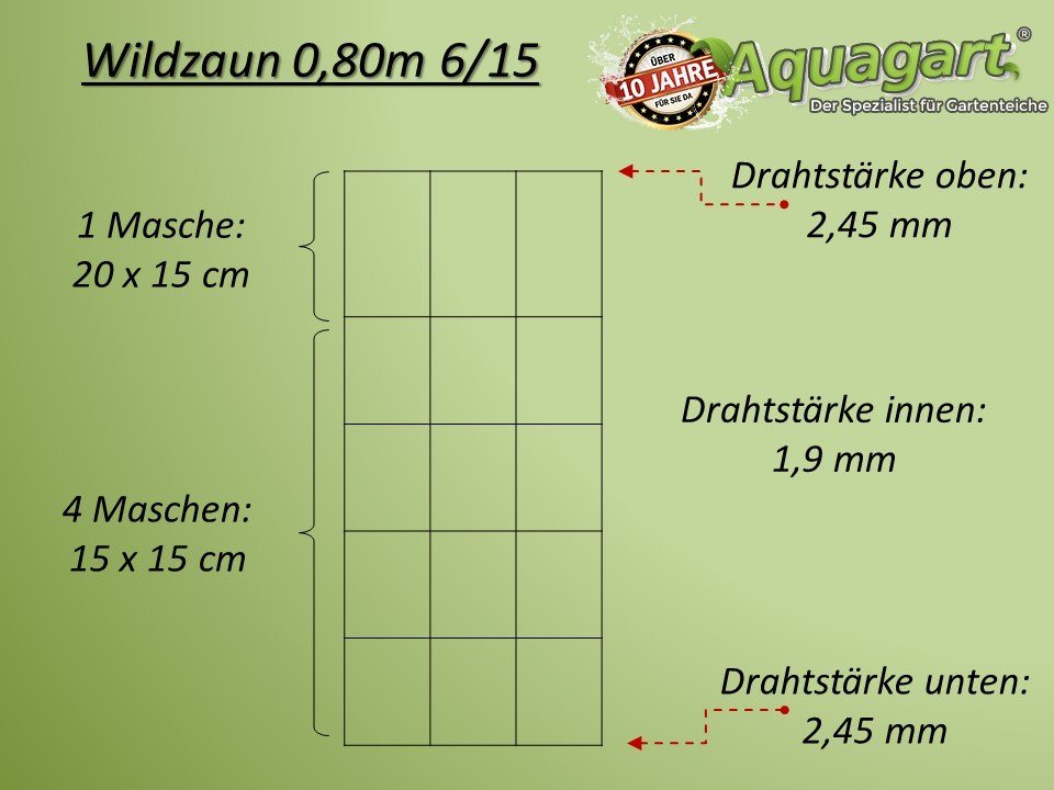 Aquagart Profil 400m Wildzaun Forstzaun Knotengeflecht Weidezaun Drahtzaun 80/6/15 von Aquagart