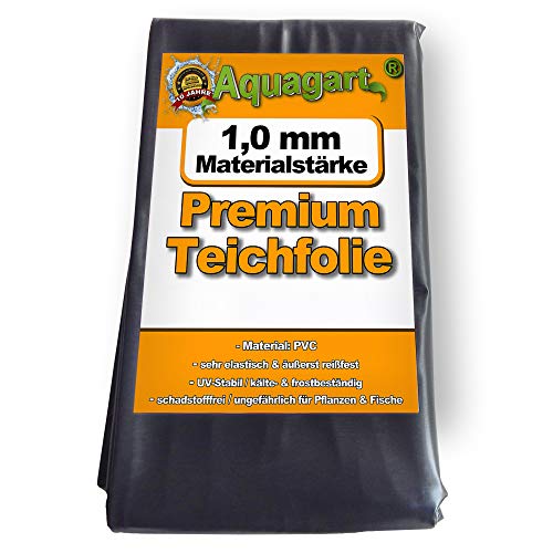 Hochwertige PVC Teichfolie 1,0mm Stärke I Fisch und Pflanzenfreundlich, UV- und witterungsbeständig I Schwimmteich Folie Gartenteich I Aquagart Garten- und Teichzubehör (3m lang, schwarz 4m breit) von Aquagart