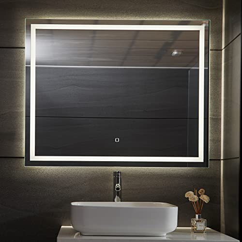 Aquamarin® LED Badspiegel - 120 x 80 cm, Beschlagfrei, Dimmbar, EEK A++, Energiesparend, mit Speicherfunktion - Badezimmerspiegel, LED Spiegel, Lichtspiegel, Wandspiegel für Bad von Aquamarin