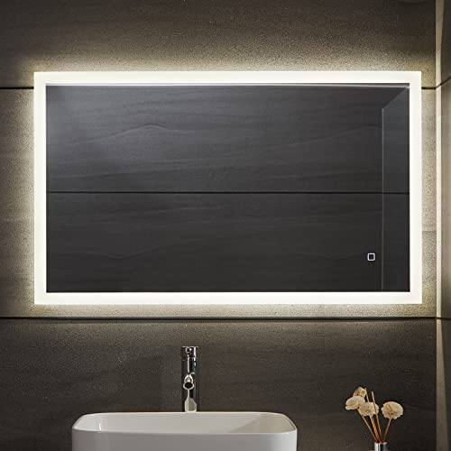 Aquamarin® LED Badspiegel - 120x60 cm, Beschlagfrei, Dimmbar, Energiesparend, mit Speicherfunktion, 3000-7000K - Badezimmerspiegel, LED Spiegel, Lichtspiegel, Wandspiegel für Bad von Aquamarin