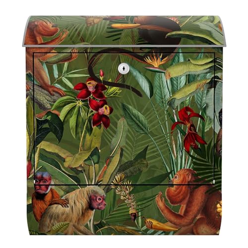 Arcondo Design Briefkasten mit Motiv und Zeitungsfach Tropische Affen und Blüten von Arcondo