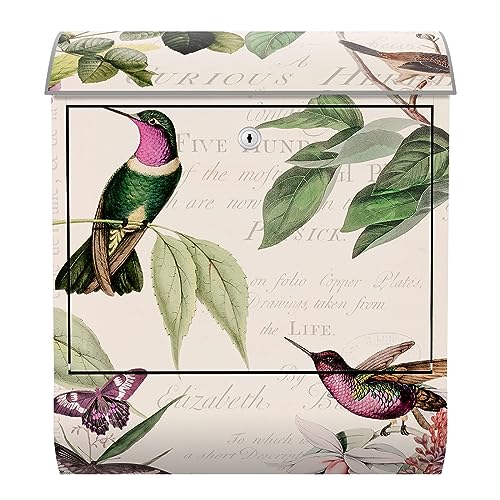 Arcondo Design Briefkasten mit Motiv und Zeitungsfach Vintage Kolibris und Blumen von Arcondo