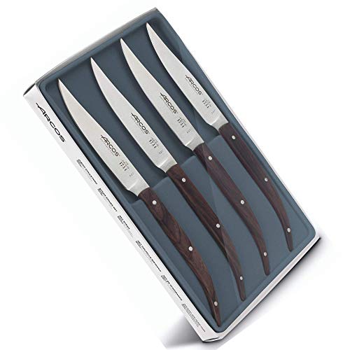 Arcos Serie Table Messer - Tischmesserset 4 Stück (Steakmesser) - Klinge Nitrum Edelstahl 110 mm - Handgriff Rosenholz - Farbe Braun von Arcos