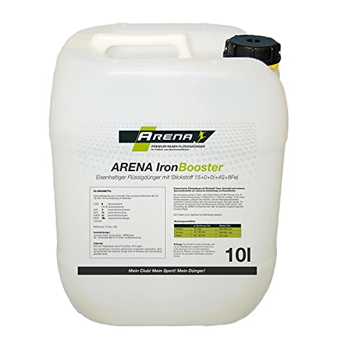 ARENA flüssiger Rasendünger Flüssigdünger mit Eisen zur Grünfärbung von Rasenflächen IronBooster 15+0+0(+4+8) 10L von Arena
