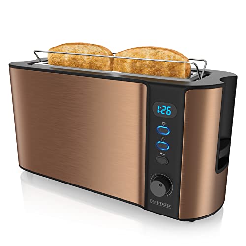 Arendo - Automatik Toaster Langschlitz - Defrost Funktion - Wärmeisolierendes Doppelwandgehäuse - integrierter Brötchenaufsatz - herausziehbare Krümelschublade - GS-zertifiziert von Arendo