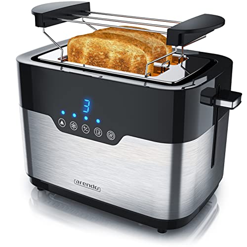 Arendo - Edelstahl Toaster 2 Scheiben mit LED Anzeige – Brötchenaufsatz - extra breite Schlitze – 7 Bräunungsstufen – einseitige Bräunungsfunktion für Brötchen Bagels und Baguettehälften von Arendo