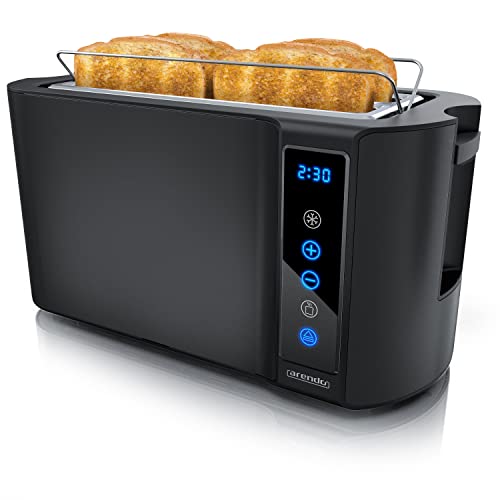 Arendo - Edelstahl Toaster Langschlitz 4 Scheiben - Touchpanel – Doppelwandgehäuse – 1500 W – Integrierter Brötchenaufsatz – 7 Bräunungsgrade – Brotzentrierung – Restzeitanzeige – Memoryfunktion von Arendo
