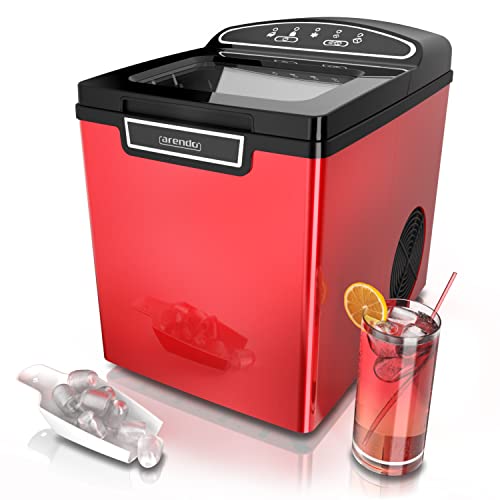 Arendo - Eiswürfelmaschine Edelstahl - Eiswürfelbereiter - Ice Cube Maker Maschine - 1,8 Liter - Eiswürfelautomat - Eismaschine mit Kühlung - Eiswürfel Größen Klein + Groß - ABS - BPA frei - Rot von Arendo