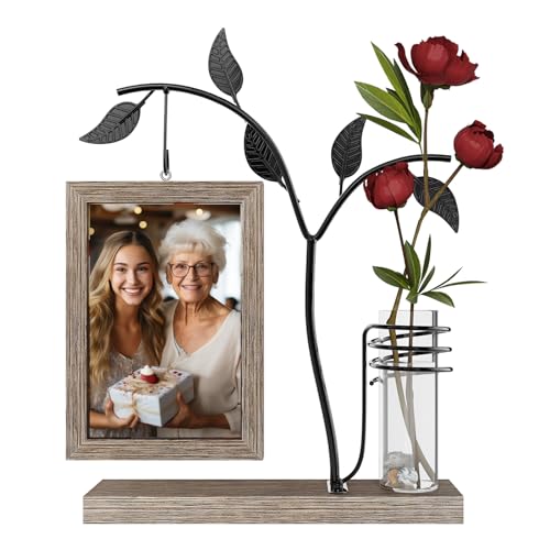 Aresvrgo Bilderrahmen Personalisiert für 2 Bilder,Holzbilderrahmen 10x15 Kann Rotieren,mit Glas Vase und Metall Baum Hochzeitsgeschenk Bilderrahmen,für Familie Geschenk,Erntedankfest, Weihnachten von Aresvrgo