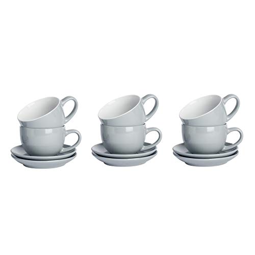 Argon Tableware 12 Stück Farbige Cappuccino Tasse und Untertasse Set - Modern Style Porzellan-Tee-und Kaffeetassen - Grau - 250ml von Argon Tableware