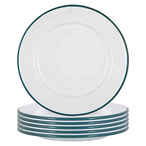 Argon Tableware Weiße Emaille -Dinner -Teller - 25,5cm - Grün - Pack Von 6 von Argon Tableware
