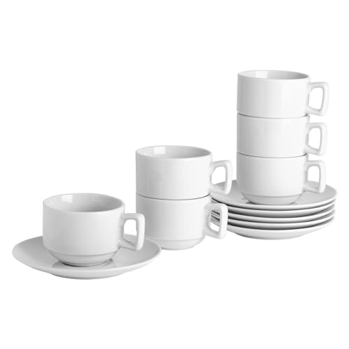 Argon Tableware Klassisches Weißes Stapel -Teetassen & Untertassen -Set - 200ml - 12pc - Weiß von Argon Tableware