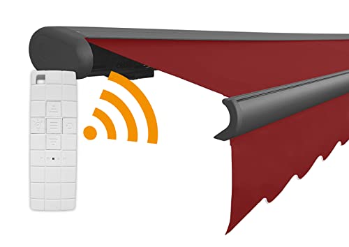 Arilco Elektrische Vollkassettenmarkise Kassettenmarkise Gelenkarmmarkise Markise Sonnenmarkise Sonnenschutz in vielen Farben und Größen wählbar in der Kassettenfarbe Anthrazit (3,5m x 3m, Weinrot) von Arilco