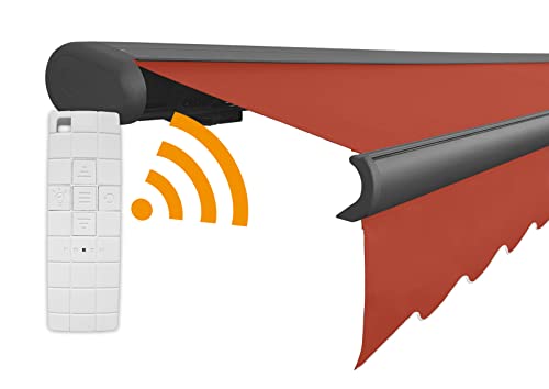 Arilco Elektrische Vollkassettenmarkise Kassettenmarkise Gelenkarmmarkise Markise Sonnenmarkise Sonnenschutz in vielen Farben und Größen wählbar in der Kassettenfarbe Anthrazit (3,5m x 3m, Papaya) von Arilco