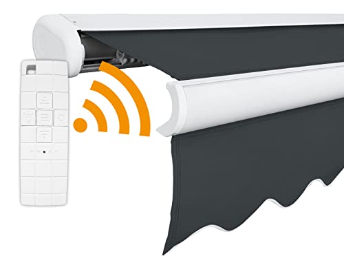 Arilco Elektrische Vollkassettenmarkise Kassettenmarkise Gelenkarmmarkise Markise Sonnenmarkise Sonnenschutz in vielen Farben und Größen wählbar in der Kassettenfarbe Weiss (5x3,5m Anthrazit) von Arilco