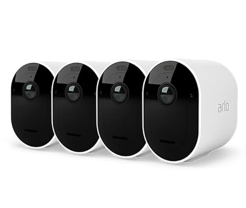 Arlo Pro 5 WLAN Überwachungskamera aussen, 2K UHD, 4er Set Weiß, Verbesserte Farbnachtsicht, 160° Blickwinkel, 2-Wege Audio, mit Arlo Secure Plan Testzeitraum von Arlo