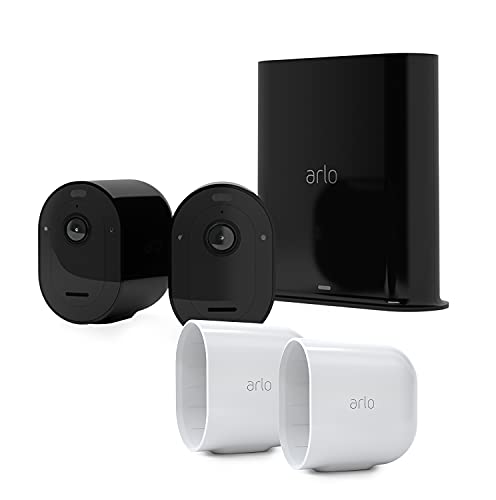Arlo Pro3 WLAN Überwachungskamera aussen, 2K UHD, 6 Monate Akku, Farbnachtsicht, 2-Wege-Audio, 2er Set mit GRATIS Kameragehäusen, mit 90-tägigem Secure Plan Testzeitraum, schwarz-weiß von ARLDE