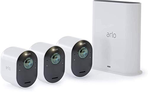 Arlo Ultra WLAN Überwachungskamera 4K Alarmanlage, Aussen, kabellos, Bewegungsmelder, Smart Home, Nachtsicht, 180 Grad, 2-Wege Audio, mit Testzeitraum für Arlo Secure Plan, Weiß VMS5340 von ARLDE