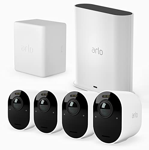 Arlo Ultra2 Überwachungskamera aussen und GRATIS Zusatz Akku Bundle, 4er Set - weiß, Testzeitraum für Arlo Secure Plan von Arlo