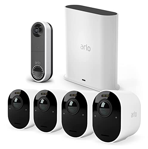 Arlo Ultra2 Überwachungskamera aussen und GRATIS kabellose Video Türklingel Bundle, 4er Set - weiß, Testzeitraum für Arlo Secure Plan von Arlo