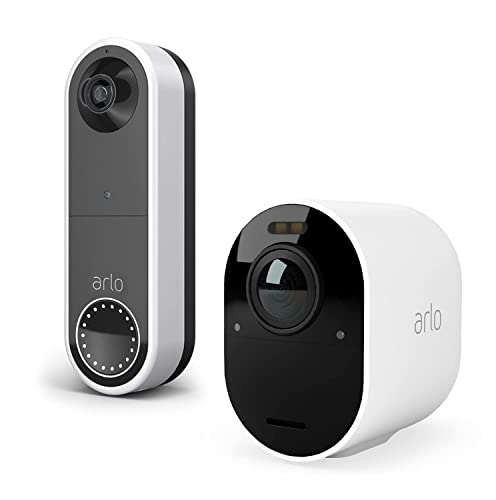 Arlo Ultra2 Zusatz Überwachungskamera aussen und GRATIS kabellose Video Türklingel Bundle - weiß, Testzeitraum für Arlo Secure Plan von Arlo