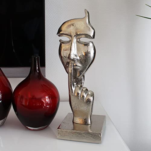 Arnusa Dekofigur Silence Face aus Aluminium silberfarben 36,5 x 11 cm Skulptur Moderne Dekoration Metall Silber Wohnzimmerdekoration von Arnusa