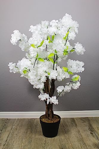 Arnusa Künstlicher Kirschblütenbaum Weiß im Topf Kunstbaum Kunstpflanze Kirschbaum Blütenbaum künstliche Pflanze Dekoration (weiß 80 cm) von Arnusa