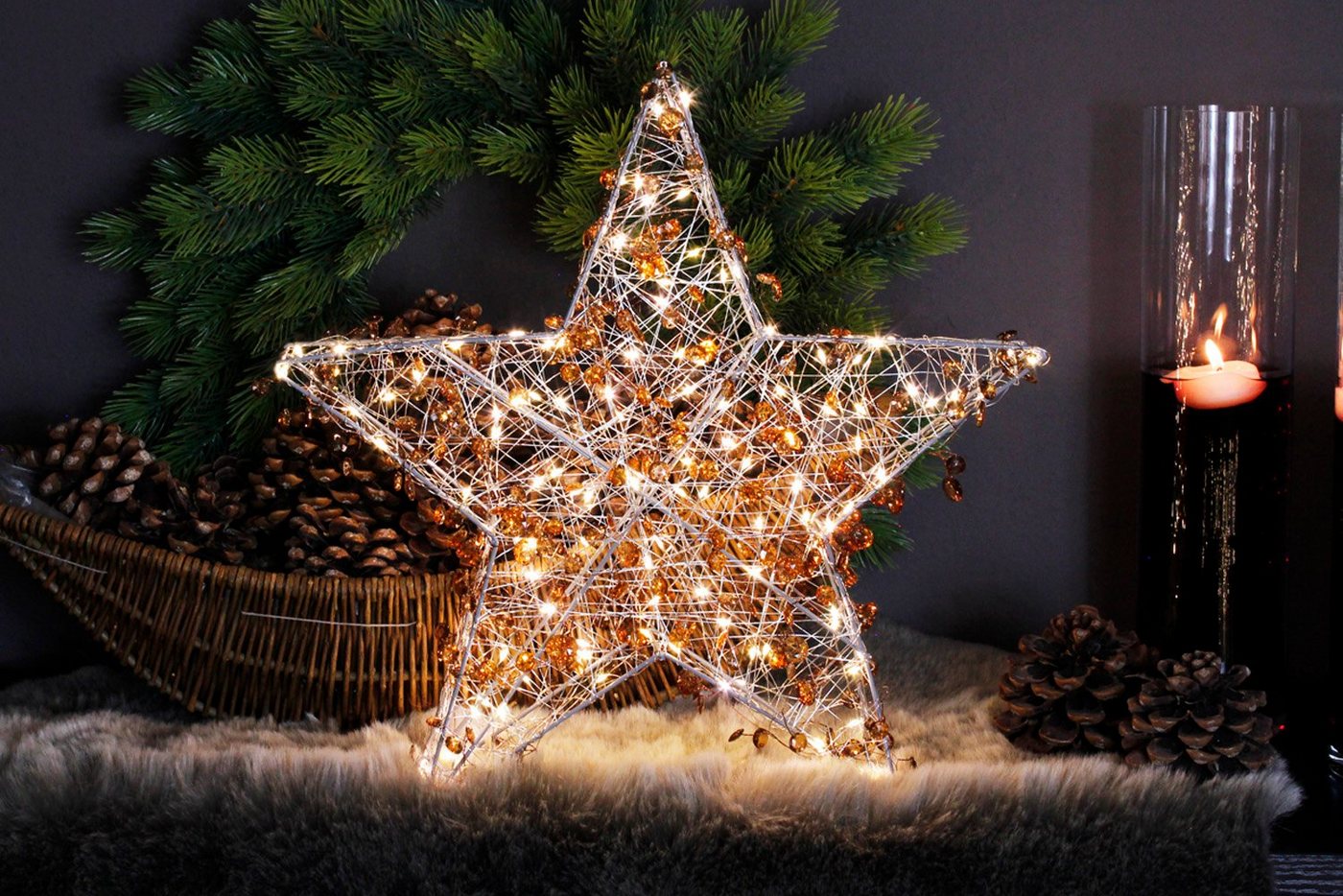 Arnusa LED Stern Leuchtstern 120 LED mit künstlichen Bernstein Weihnachtsstern, Ein- Aus, LED, warmweiß, 45x45x7cm Weihnachtsbeleuchtung für Innen und Außen von Arnusa