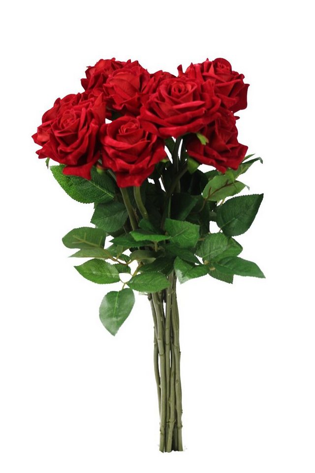 Kunstblume 10 Stk Premium Kunstrosen rote Rose, Arnusa, real-Touch Kunstpflanze von Arnusa
