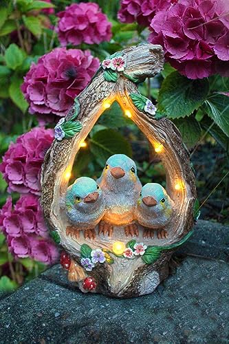 Solar Gartenfigur Baumstamm mit Vögel 30 cm Solarleuchte Gartendeko beleuchtet Solarlampe Holzoptik warmweiß Außen von Arnusa
