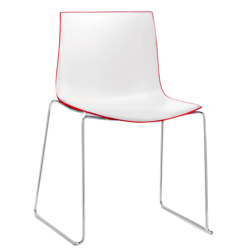 Arper - Catifa 46 0278 Stuhl zweifarbig Kufe Chrom - weiß/rot/Außenschale glänzend/innen matt/Gestell verchromt von Arper