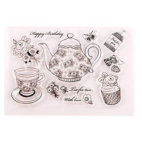 arriettycraft Happy Birthday with Love Just for You Sentiments Tea Tea Pot Ice Cream Clear Stamps for Card Making Decoration and DIY Scrapbooking von arriettycraft