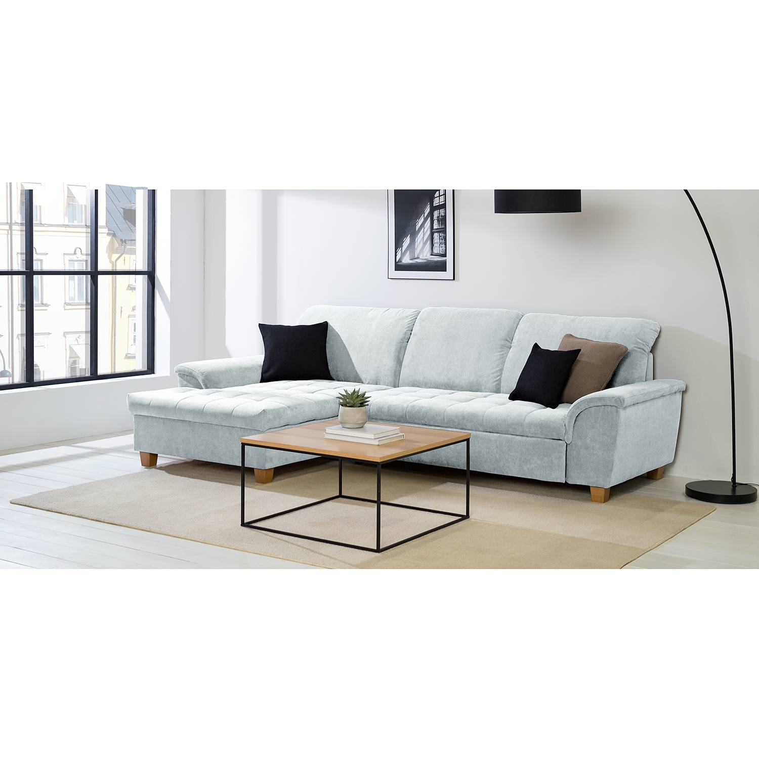 Ars Natura Ecksofa Charlo 2-Sitzer Pastellblau Microfaser 279x81x164 cm von Modoform