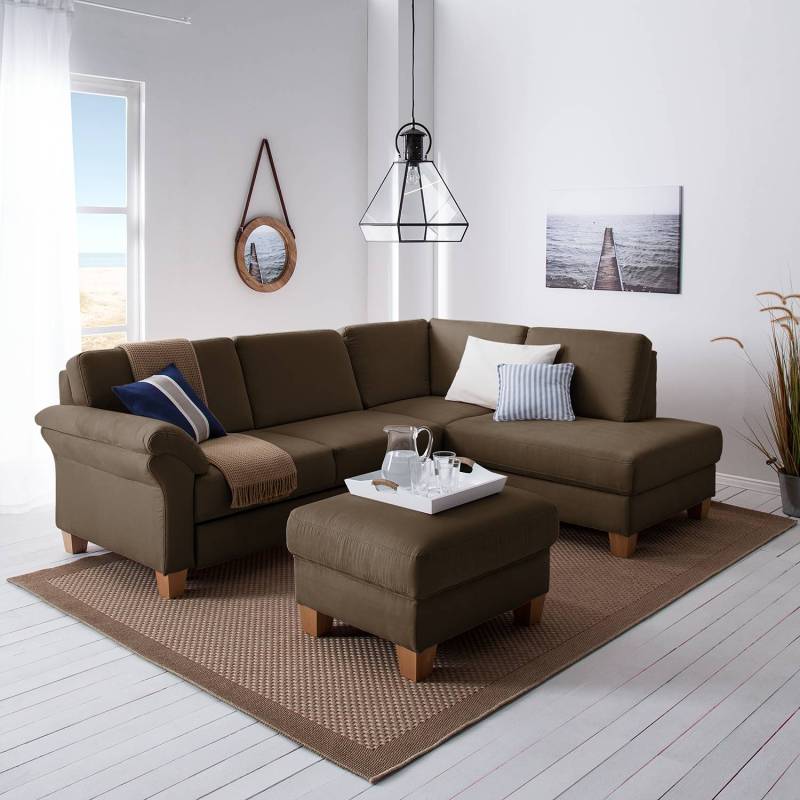 Ars Natura Ecksofa Davao Kokosnuss Braun Microfaser 249x87x189 cm mit Schlaffunktion und Bettkasten von sit&more