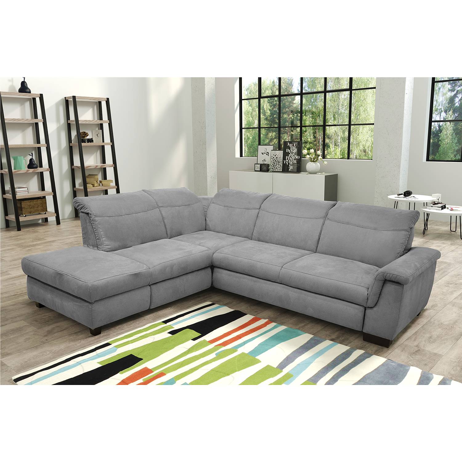 Ars Natura Ecksofa Sunny Corner Hellgrau Strukturstoff 273x81x228 cm mit Schlaffunktion und Bettkasten von Modoform