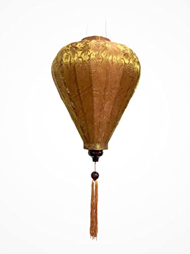 Asiatische Laterne aus Seide, Farbe Rost Gold, M Ø29cm - Traditionelle Hoi An Laterne aus Stoff, Bambus und Holz, Handgemacht - Dekoration und Handwerk aus Vietnam (M20-MA) von Art Saigon