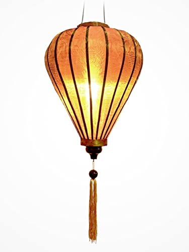 Asiatische Laterne aus Seide, Farbe Rost Gold, M Ø33cm - Traditionelle Hoi An Laterne aus Stoff, Bambus und Holz, Handgemacht - Dekoration und Handwerk aus Vietnam (M25-MA) von Art Saigon