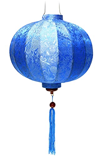 Art Saigon Lampion Asiatische Seide Blau R - Durchmesser Ø 47 cm - Hoi An Laterne aus Stoff, Bambus und Holz - Vietnamesisches Kunsthandwerk und Asiatische Dekoration (Ref. R40-BL) von Art Saigon