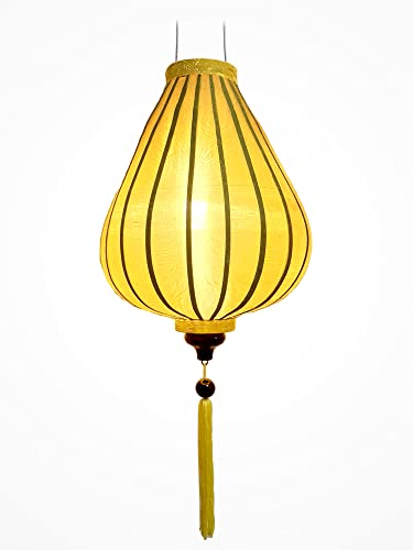 Art Saigon Lampion Asiatische Seide Gelb G - Durchmesser Ø 33 cm - Hoi An Laterne aus Stoff, Bambus und Holz - Vietnamesisches Kunsthandwerk und Asiatische Dekoration (Ref. G25-J) von Art Saigon