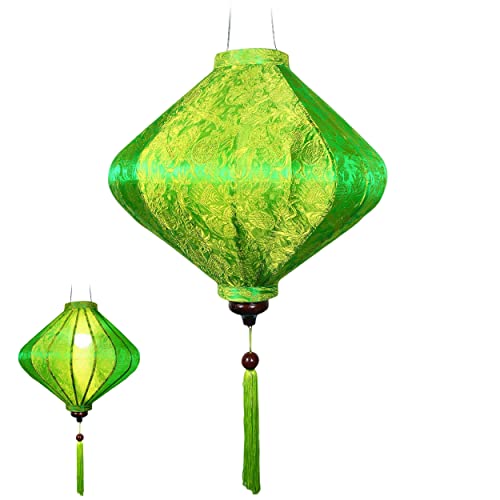 Asiatischer Lampion aus Seide, grün, T Ø 35 cm – Traditionelle Hoian-Laterne aus Stoff, Bambus und Holz, handgefertigt – Handwerk und Dekoration aus Vietnam (T20-V) von Art Saigon