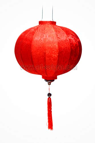 Asiatische Lampion aus roter Seide, R Ø 38 cm – traditionelle Laterne von Hoi an aus Stoff, Bambus und Holz – Handwerk und Dekoration von Vietnam (R25-R) von Art Saigon