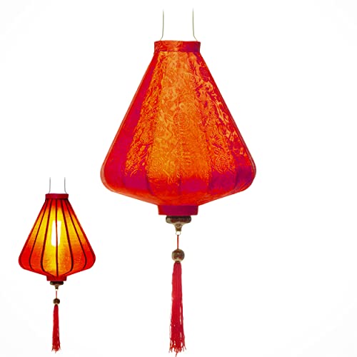 Asiatische Laterne Lampion aus Rot Seide, A Ø35cm - Traditionelle Hoi An Hängelampe aus Stoff, Bambus und Holz - Dekoration und Handwerk aus Vietnam (A25-R) von Art Saigon