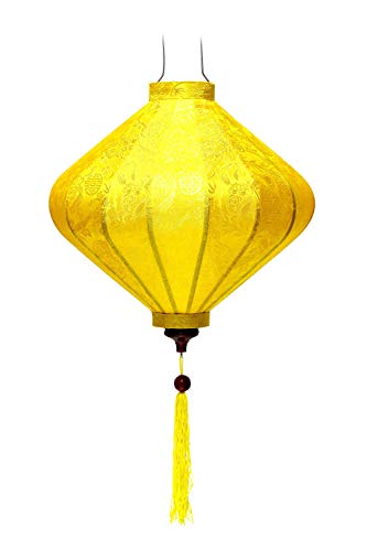 Asiatische Laterne aus Seide, Gelb, T, Durchmesser 39 cm – Traditioneller Hoi an Lampion aus Stoff, Bambus und Holz, handgefertigt – Handwerk und Dekoration von Vietnam, (T25-J) von Art Saigon