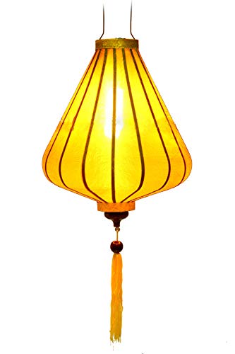 Asiatische Laterne aus Seide, gelb, Durchmesser 30 cm – traditioneller Hoi an Lampion aus Stoff, Bambus und Holz, handgefertigt – Handwerk und Dekoration aus Vietnam (A20-J) von Art Saigon