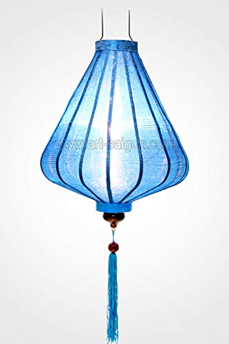Asiatischer Lampion aus Seide, Blau, A, Durchmesser 35 cm, Ref. A25-BL, Kunsthandwerk aus Vietnam. von Art Saigon