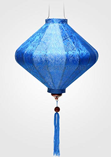 Asiatische Laterne aus Seide, Farbe Blau, T Ø35cm - Traditionelle Hoi An Laterne aus Stoff, Bambus und Holz, Handgemacht - Dekoration und Handwerk aus Vietnam (T20-BL) von Art Saigon