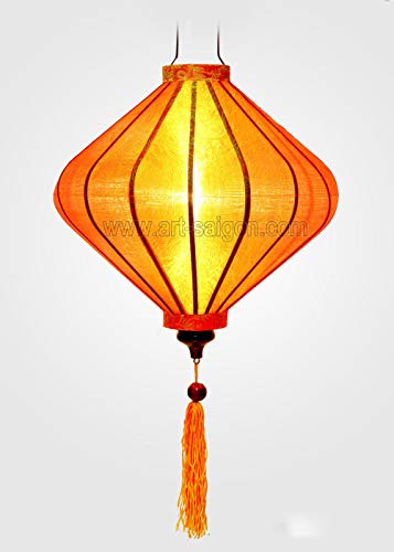 Lampion, asiatische Hoi an Seide, Orange, T – Ø 39 cm – Laterne aus Stoff, Bambus und Holz – Handwerk und Dekoration von Vietnams (REF. T25-O) von Art Saigon