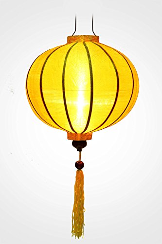Asiatische Laterne aus gelber Seide, Durchmesser 33 cm – traditioneller Hoi an Lampion aus Stoff, Bambus und Holz, handgefertigt – Handwerk und Dekoration aus Vietnam (R20-J) von Art Saigon