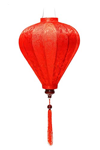 Lampion, asiatische Seide, Rot, R Ø 33 cm, Hoi An Laterne aus Stoff, Bambus und Holz - Vietnamesisches Kunsthandwerk und asiatische Dekoration (REF. M25-R) von Art Saigon
